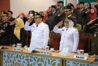 Wali Kota Probolinggo dr. Aminuddin bersama Wakil Wali Kota Ina Dwi Lestari, Forkopimda, dan jajaran pejabat mengikuti Upacara Detik-Detik Proklamasi Kemerdekaan RI ke-80 secara daring dari Ruang Command Center, Minggu (17/8/2025). (Foto Dok Ho/RadarBangsa.co.id)