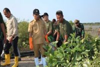 Bupati Bangkalan Lukman Hakim bersama jajaran dan warga pesisir menanam bibit mangrove di Desa Tolbuk, Kecamatan Klampis, Senin (22/9/2025) (Foto Dok Ho/RadarBangsa.co.id)