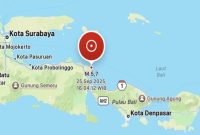 Peta lokasi pusat gempa bumi magnitudo 5,7 yang mengguncang Banyuwangi, Jawa Timur, Kamis (25/9/2025) sore. (Foto Istimewa)