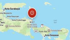 Peta lokasi pusat gempa bumi magnitudo 5,7 yang mengguncang Banyuwangi, Jawa Timur, Kamis (25/9/2025) sore. (Foto Istimewa)