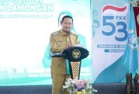 Bupati Lamongan Yuhronur Efendi menghadiri puncak HKG PKK ke-53 di Lamongan Sport Center. (Foto Dok Ho/RadarBangsa.co.id)