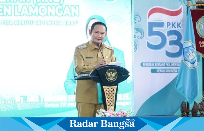 Bupati Lamongan Yuhronur Efendi menghadiri puncak HKG PKK ke-53 di Lamongan Sport Center. (Foto Dok Ho/RadarBangsa.co.id)