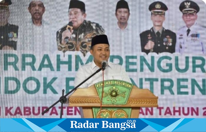 Bupati Pasuruan Rusdi Sutejo saat menghadiri silaturahim pengurus pondok pesantren se-Kabupaten Pasuruan di Aula RSNU (Foto Dok Ho/RadarBangsa.co.id)