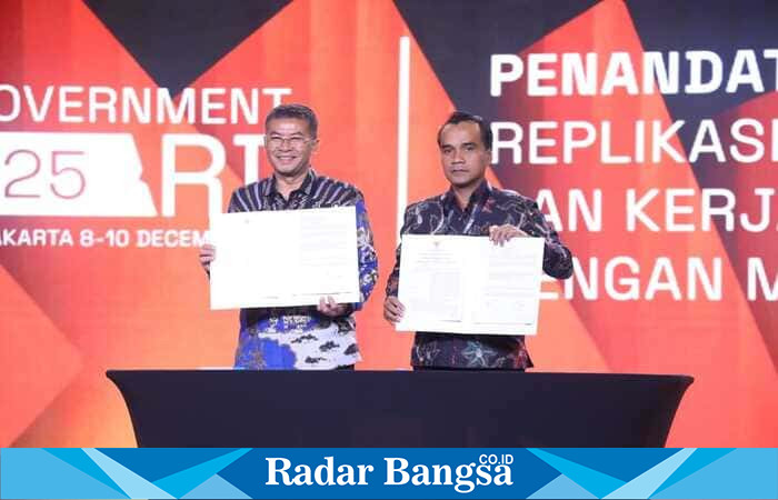 Bupati Bangkalan Lukman Hakim saat menandatangani kerja sama dengan Pemprov Jawa Barat dalam agenda IGA 2025 di Jakarta. (Foto Dok Ho/RadarBangsa.co.id)