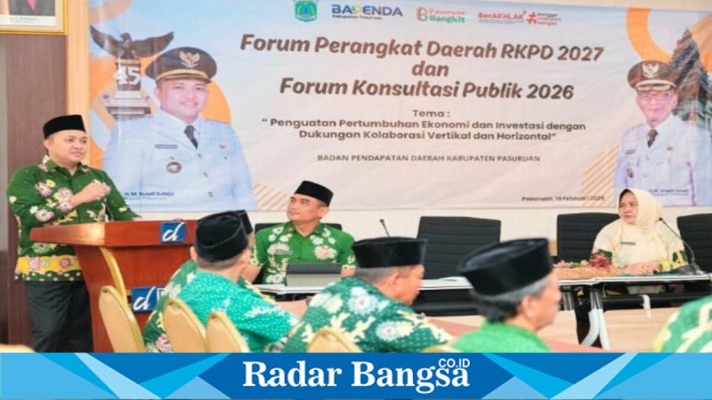 Bupati Pasuruan Rusdi Sutejo membuka Forum Konsultasi Publik 2026 dan RKPD 2027 di Bangil, Kamis (19/2/2026). (Foto Dok Ho/RadarBangsa.co.id)