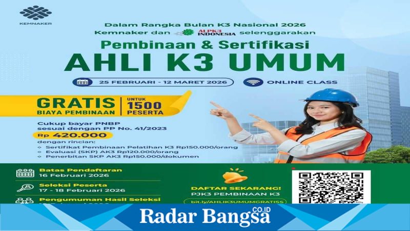 Menteri Ketenagakerjaan Yassierli saat peluncuran program pelatihan Ahli K3 Umum gratis di Jakarta, Sabtu (14/2/2026). (Foto Dok Ho/RadarBangsa.co.id)