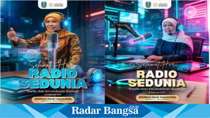 Gubernur Khofifah Indar Parawansa menyampaikan pesan Hari Radio Sedunia 2026 di Surabaya, Jumat (13/2). (Foto Dok Ho/RadarBangsa.co.id)