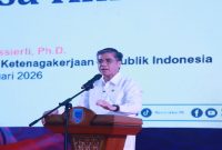 Menaker Yassierli saat kuliah umum ketenagakerjaan di Kabupaten Lahat, Sumatera Selatan, Senin (9/2/2026). (Foto Dok Ho/RadarBangsa.co.id)