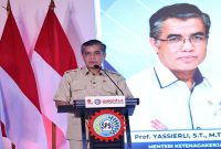 Menaker Yassierli menghadiri HUT ke-53 KSPSI dan Harpekindo 2026 di Purwakarta, Sabtu (21/2/2026). (Foto Dok Ho/RadarBangsa.co.id)