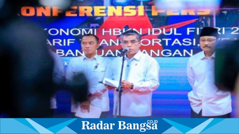 Menko Perekonomian Airlangga Hartarto bersama menteri terkait saat konferensi pers kebijakan WFA Idulfitri 2026 di Jakarta, Selasa (10/2/2026). (Foto Dok Ho/RadarBangsa.co.id)