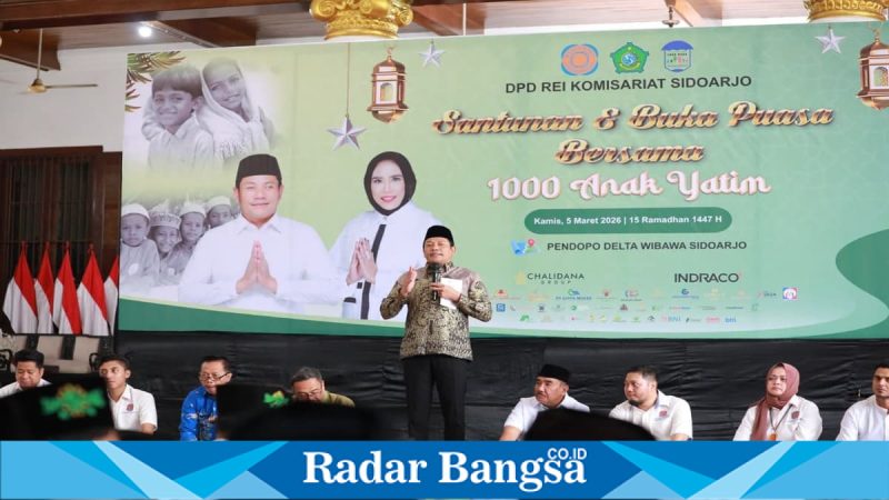 Bupati Sidoarjo Subandi menghadiri santunan 1.000 anak yatim bersama REI Sidoarjo di Pendopo Delta Wibawa, Kamis (5/3/2026). (Foto Dok Ho/RadarBangsa.co.id)