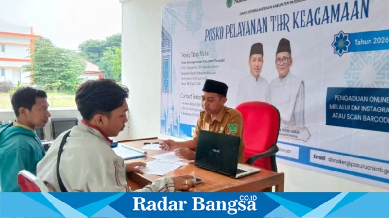 Aktivitas konsultasi pekerja di Posko Pengaduan THR Disnaker Kabupaten Pasuruan, Rabu (11/3/2026). (Foto Dok Ho/RadarBangsa.co.id)