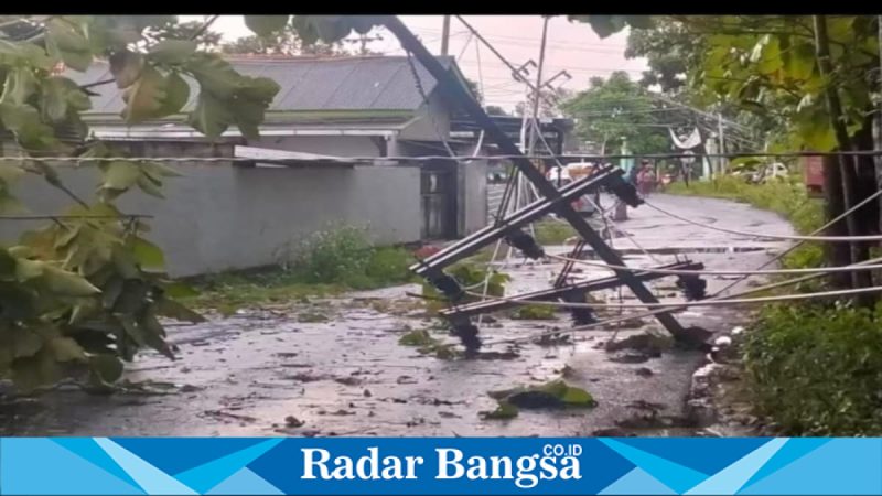 Terlihat tiang listrik yang roboh akibat hujan deras dan angin kencang di Desa Bettet, Pamekasan, Kamis (5/3/2026). (Foto Dok Ho/RadarBangsa.co.id)