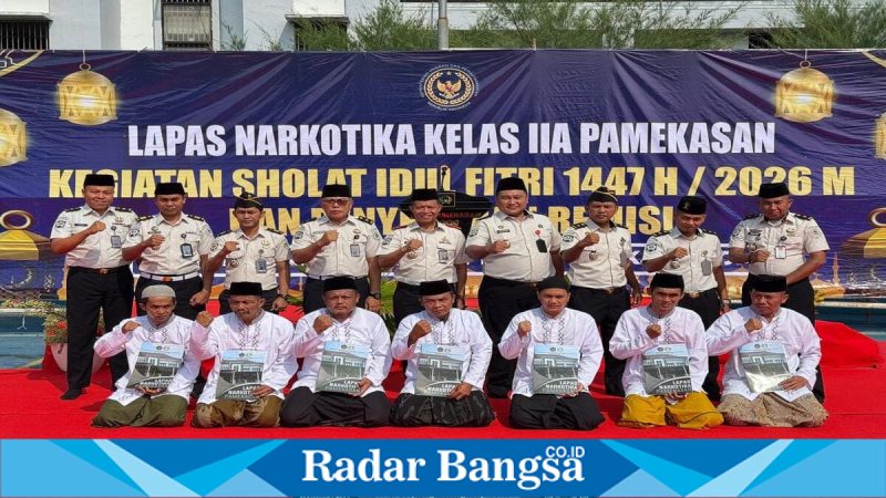 Suasana Sholat Idul Fitri dan penyerahan remisi di Lapas Narkotika Pamekasan, Sabtu (21/3/2026). (Foto Dok Ho/RadarBangsa.co.id)