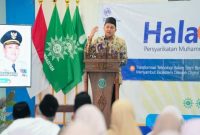 Bupati Pasuruan Rusdi Sutejo saat menghadiri Halal Bihalal Muhammadiyah di GDM, Sabtu (11/4/2026). (Foto Dok Ho/RadarBangsa.co.id)