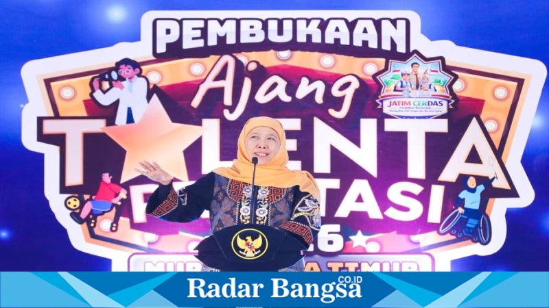 Gubernur Jatim Khofifah saat membuka Ajang Talenta Murid 2026 di Surabaya, Sabtu (4/4) (Foto Dok Ho/RadarBangsa.co.id)