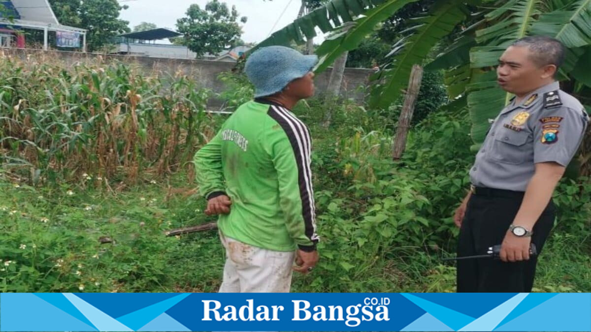 Petugas Polsek Tikung saat melakukan patroli dan pemantauan Program Pekarangan Pangan Bergizi (P2B) di Dusun Langkir, Desa Wonokromo, Kecamatan Tikung, Kabupaten Lamongan. (Foto Dok Ho/RadarBangsa.co.id)
