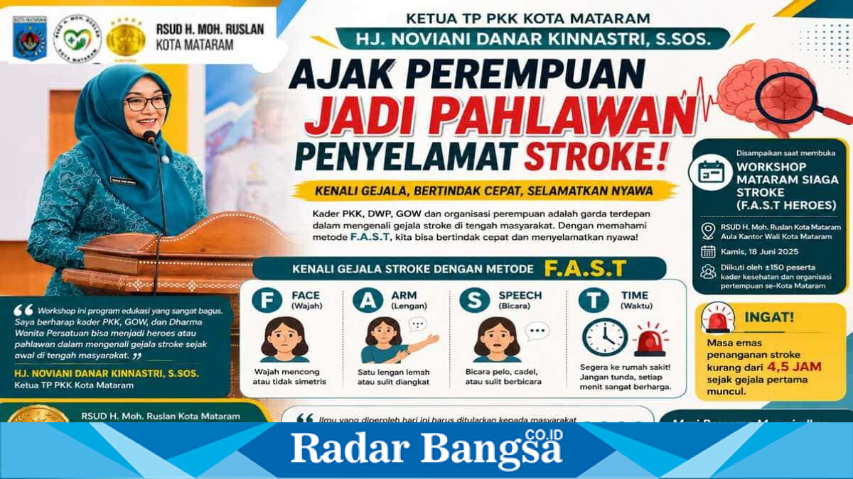 Ketua TP PKK Kota Mataram Hj. Noviani Danar Kinnastri membuka Workshop Mataram Siaga Stroke di Aula Kantor Wali Kota Mataram, Kamis (18/6). (Foto Dok Ho/RadarBangsa.co.id)