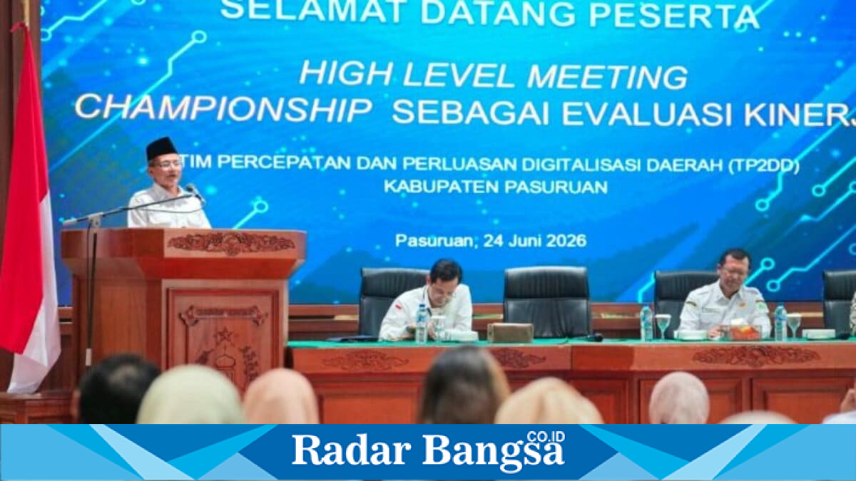 Wakil Bupati Pasuruan Shobih Asrori membuka Rakor Percepatan dan Perluasan Digitalisasi ETPD di Auditorium Mpu Sindok, Rabu (24/6/2026). (Foto Dok Ho/RadarBangsa.co.id)