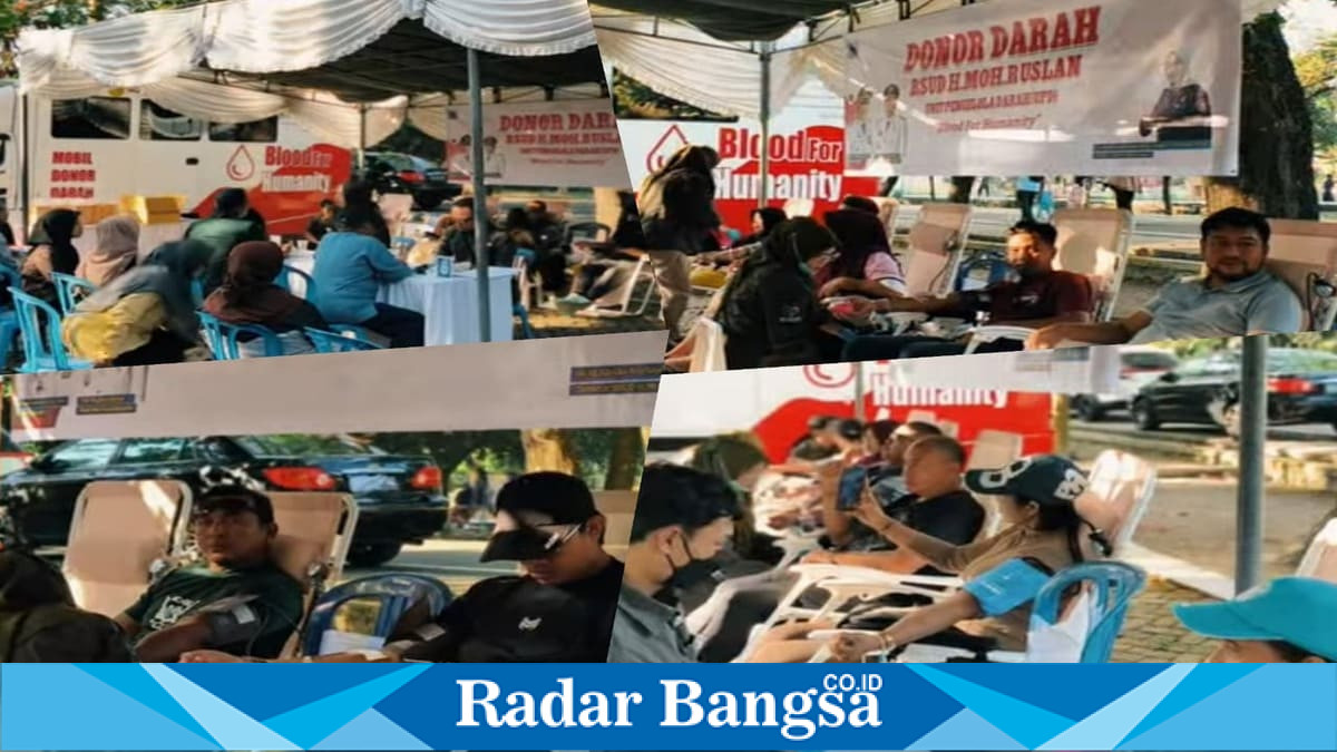 Tenaga kesehatan mengikuti bakti sosial Donor Darah Nakes Peduli di Ruang Terbuka Hijau Mataram, Minggu (5/7/2026). (Foto Dok Ho/RadarBangsa.co.id)