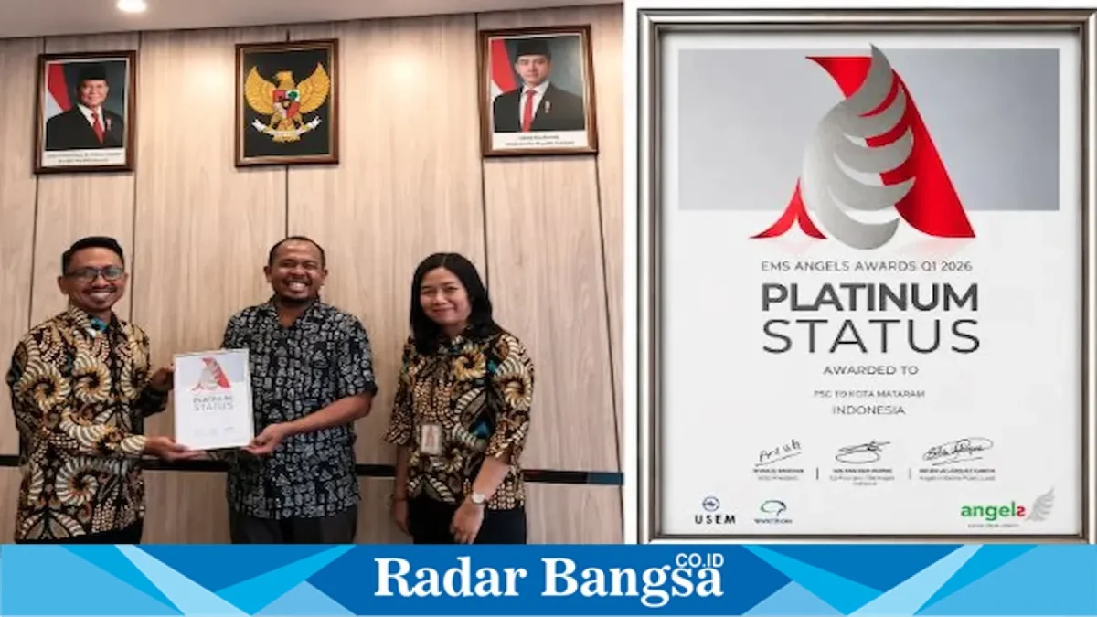 PSC 119 MEMS Mataram menerima Platinum Status EMS Angels Awards Q1 2026 di RSUD H. Moh. Ruslan Kota Mataram, Kamis (20/8/2026). (Foto Dok Ho/RadarBangsa.co.id)