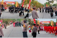 Karang Taruna Laren bersama IPSI dan sejumlah perguruan silat mengikuti Lomba Gerak Jalan dalam rangka memeriahkan HUT RI ke-81 di Kecamatan Laren, Lamongan, Sabtu (15/8/2026). (Foto Dok Ho/RadarBangsa.co.id)