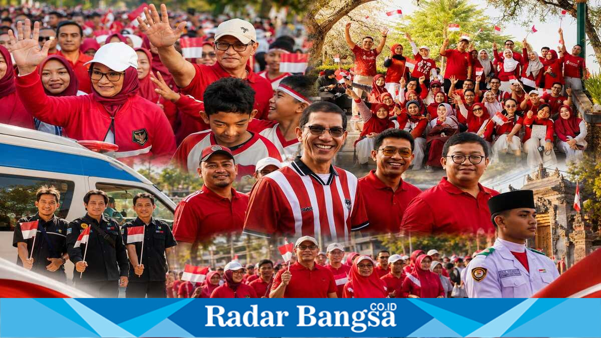 Jajaran RSUD H. Moh. Ruslan Kota Mataram mengikuti Gerakan Pembagian Bendera Merah Putih di Mataram, Jumat (7/8/2026). (Foto Dok Ho/RadarBangsa.co.id)