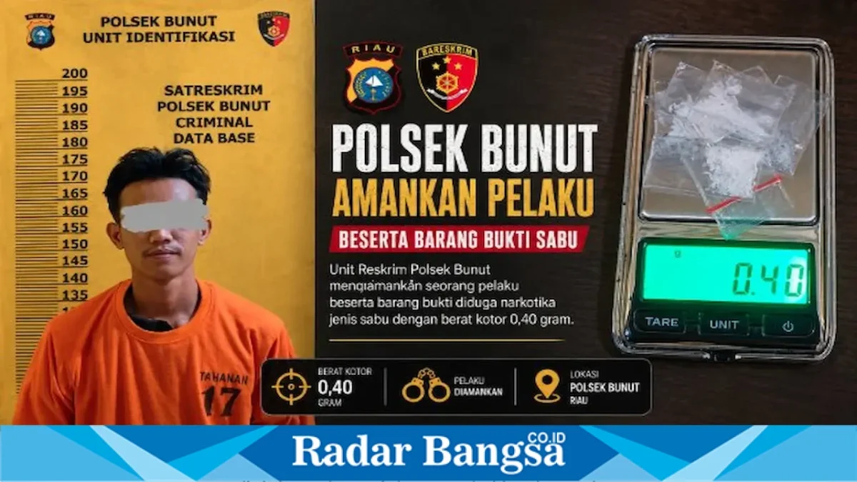 Polsek Bunut mengamankan terduga pengedar sabu beserta barang bukti di Pangkalan Bunut, Pelalawan, pertengahan Agustus 2026. (Foto Dok Ho/RadarBangsa.co.id)