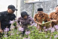 Wakil Bupati Sidoarjo Hj. Mimik Idayana memanen daun kumis kucing di sentra budidaya Herbaroso, Desa Wonokupang, Kecamatan Balongbendo, Selasa (4/8/2026). (Foto Dok Ho/RadarBangsa.co.id).