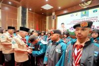 Wakil Bupati Pasuruan sekaligus Ketua Kwarcab Gerakan Pramuka Pasuruan Kak Shobih Asrori saat memberangkatkan kontingen Jamnas XII di Kantor Bupati Pasuruan, Senin (10/8/2026). (Foto Dok Ho/RadarBangsa.co.id)
