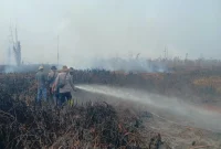 Wakapolres Pelalawan Kompol Asep Rahmat saat memimpin pemadaman karhutla di Kerumutan, Jumat (4/9/2026). (Foto Dok Ho/RadarBangsa.co.id)