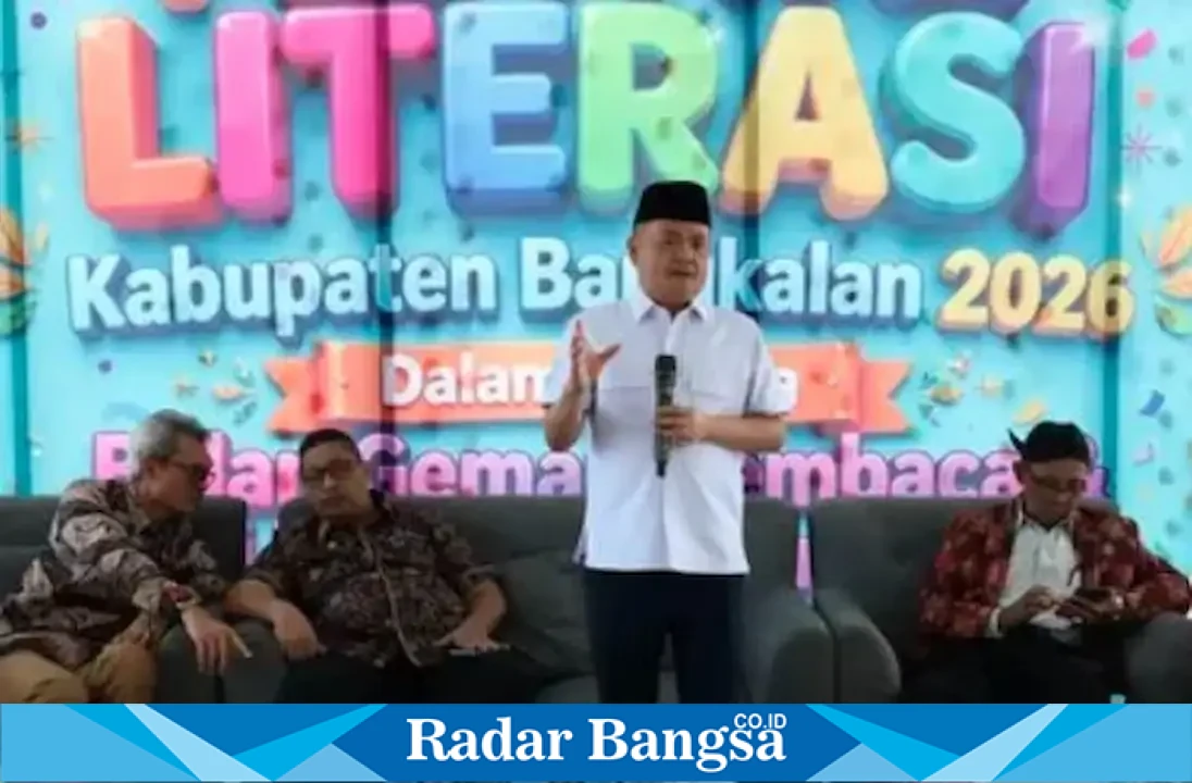 Festival Literasi Bedah Buku “Raden Trunojoyo: Jejak Kepahlawanan Putra Madura” digelar di Aula Perpustakaan Kabupaten Bangkalan, Kamis (24/9/2026). (Dok. Ho/RadarBangsa.co.id)