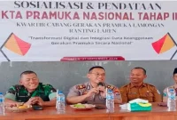 Kapolsek Laren AKP Anang Purwo Widodo saat menghadiri sosialisasi KTA Pramuka Nasional Tahap II di Pendopo Kecamatan Laren, Senin (21/9/2026). (Dok. Ho/RadarBangsa.co.id)