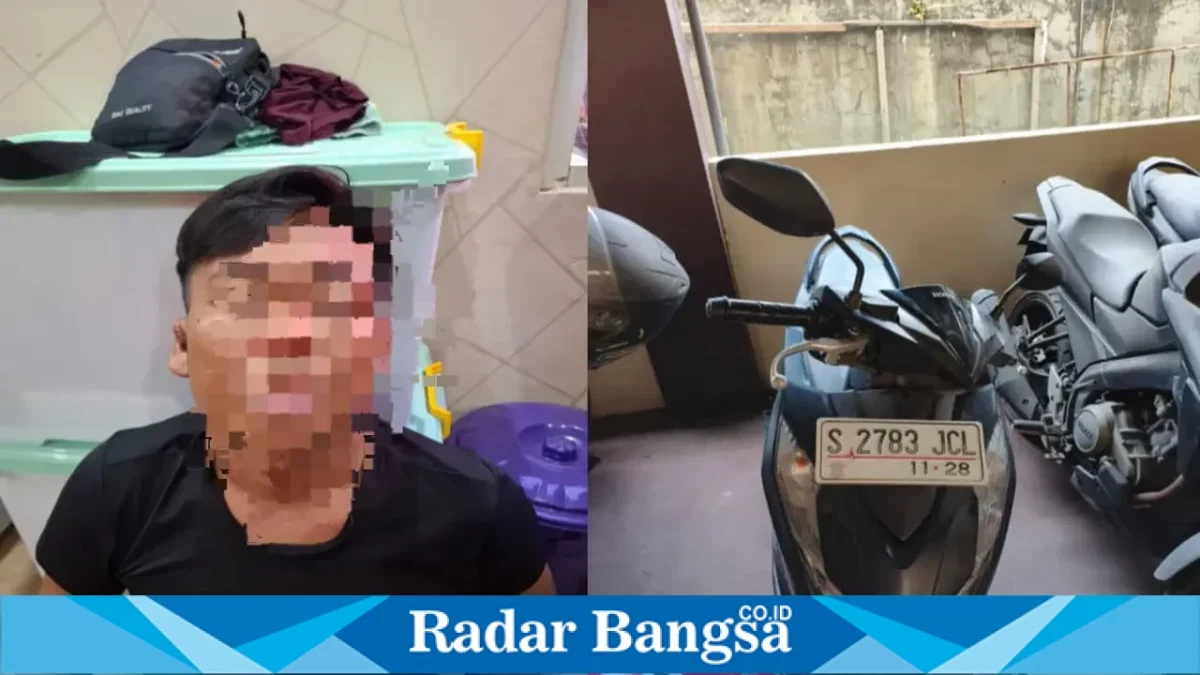 Petugas mengamankan terduga pelaku curanmor setelah kepergok korban di Puskesmas Deket, Lamongan, Rabu (16/9). (Dok. Ho/RadarBangsa.co.id)