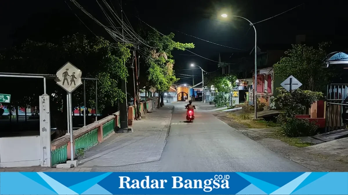 Penerangan Jalan Umum (PJU) fiber di ruas jalan Desa Ngerong, Kecamatan Gempol, Kabupaten Pasuruan, yang telah rampung dipasang sebanyak 46 titik. (Dok. Ho/RadarBangsa.co.id)