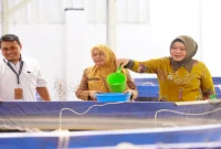 Wakil Wali Kota Probolinggo Ina Dwi Lestari bersama jajaran meninjau kolam terpal budidaya ikan lele di KKMP Pakistaji, Selasa (13/10). (Dok. Ho/RadarBangsa.co.id)
