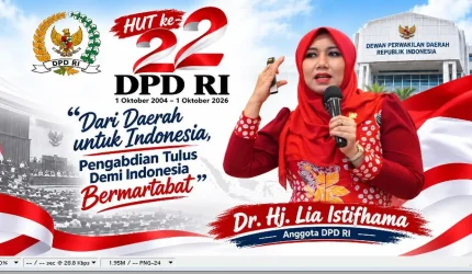 Ning Lia menyampaikan ucapan HUT ke-22 DPD RI dan menekankan pengabdian dari daerah untuk Indonesia.