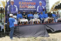 Pelaksanaan Karapan Sapi Tingkat Kabupaten Pamekasan 2026 di Lapangan Karapan Sapi Desa Murtajih, Kecamatan Pademawu, Minggu (11/10/2026). (Dok. Ho/RadarBangsa.co.id)
