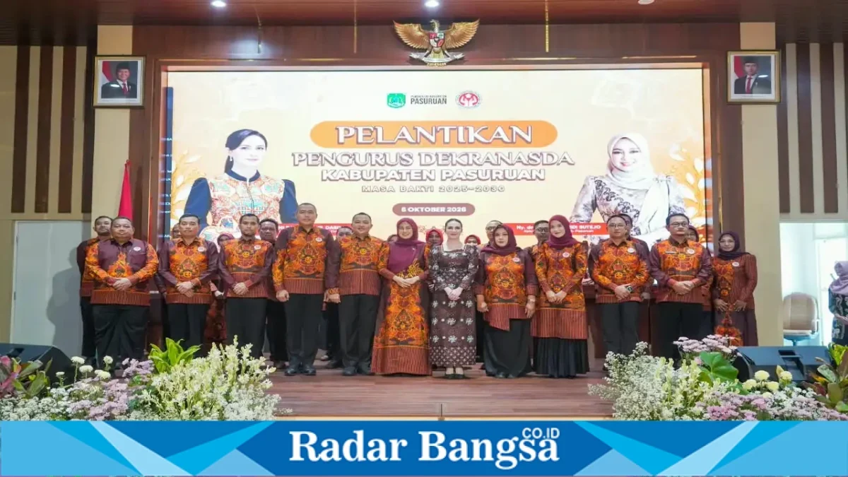 Pelantikan Pengurus Dekranasda Kabupaten Pasuruan Masa Bhakti 2025–2030 di Auditorium Mpu Sindok, Komplek Kantor Bupati Pasuruan, Selasa (6/10/2026). (Dok. Ho/RadarBangsa.co.id)