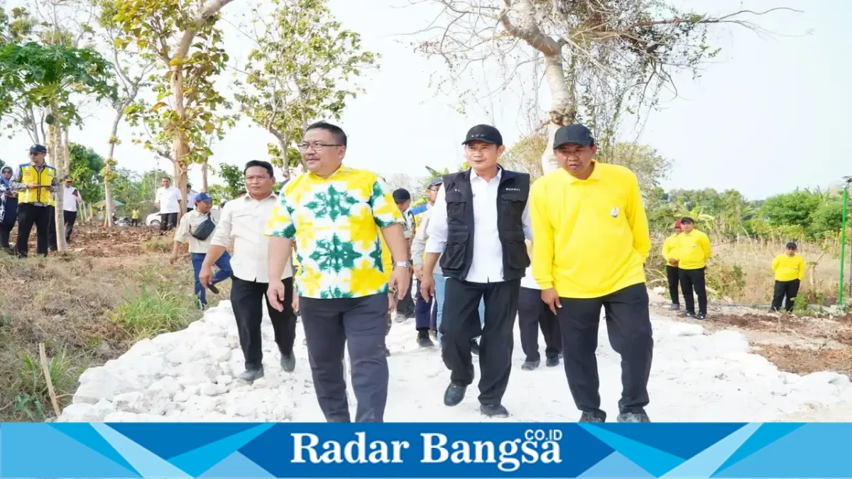 Bupati Lamongan Yuhronur Efendi bersama anggota Komisi V DPR RI Ali Mufthi saat meninjau pembangunan infrastruktur PISEW di ruas Sumberagung–Sedayulawas, Kabupaten Lamongan. (Dok. Ho/RadarBangsa.co.id)