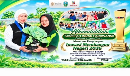 Gubernur Jawa Timur Khofifah Indar Parawansa melalui Kepala Dinas Pendidikan Aries Agung Paewai menerima penghargaan Program SIKAP 2026.