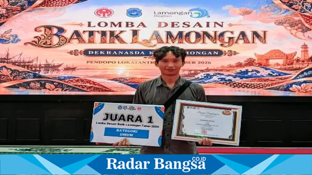 Muhammad Reovany mengangkat pesan Sapta Paweling Sunan Drajat menjadi motif batik dalam Lomba Desain Batik Lamongan 2026.