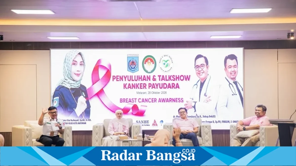 Kegiatan talkshow edukasi kanker payudara dalam rangka memperingati Hari Kanker Payudara Sedunia 2026 di Aula Lantai 5 RSUD H. Moh. Ruslan Kota Mataram, Rabu (28/10/2026). (Dok. Ho/RadarBangsa.co.id)