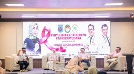 Kegiatan talkshow edukasi kanker payudara dalam rangka memperingati Hari Kanker Payudara Sedunia 2026 di Aula Lantai 5 RSUD H. Moh. Ruslan Kota Mataram, Rabu (28/10/2026). (Dok. Ho/RadarBangsa.co.id)