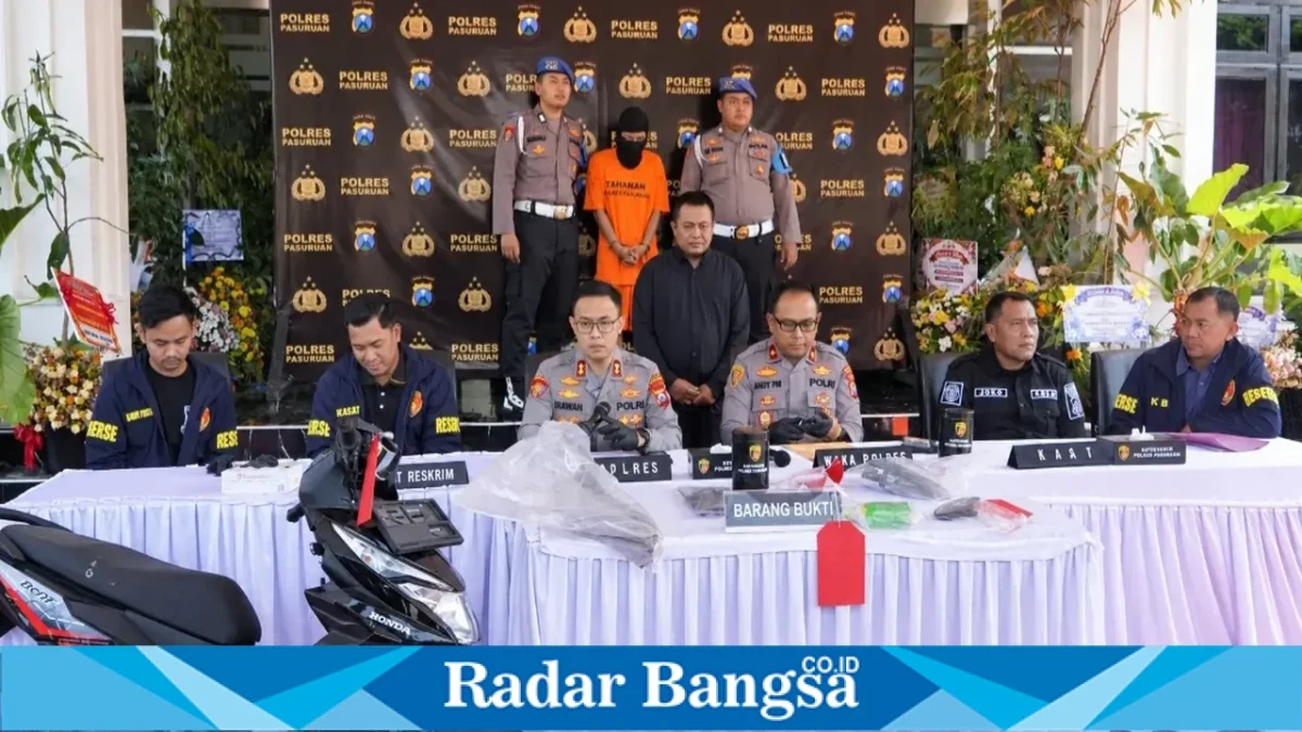 Polres Pasuruan menggelar konferensi pers terkait pengungkapan kasus pembunuhan di Prigen, Sabtu (3/10/2026). (Dok. Ho/RadarBangsa.co.id)